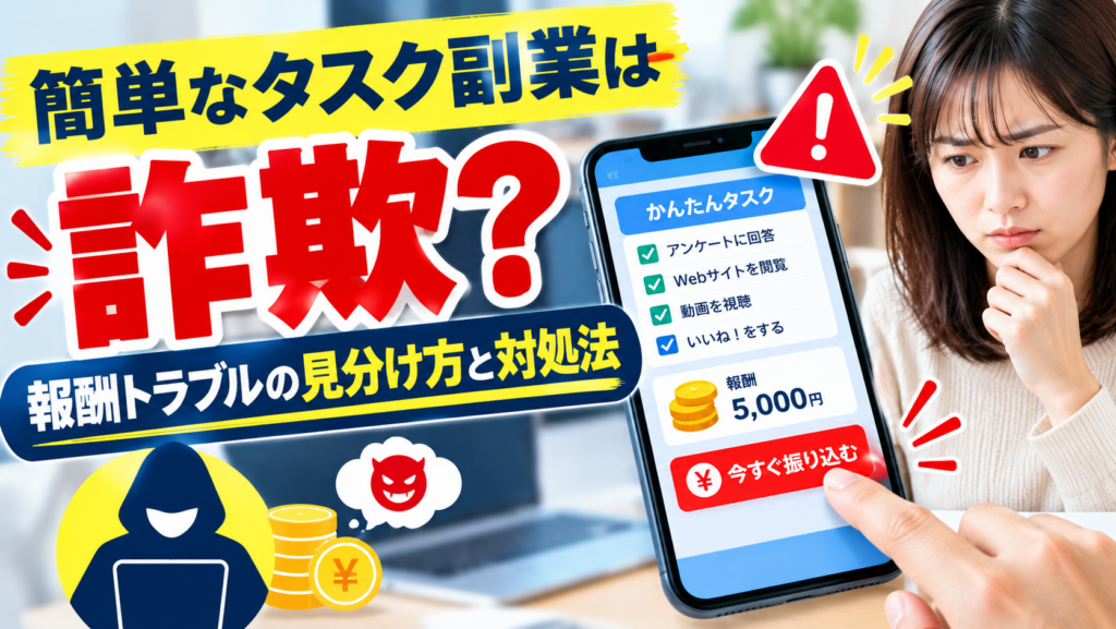 簡単なタスク副業は詐欺？「いいねするだけ」「動画を見るだけ」の報酬トラブルと対処法